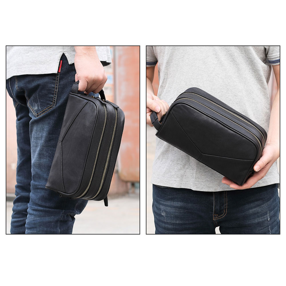 Whatna 2way 牛革 ミニセカンドバッグ メンズ クラッチ バッグ 天 然 厚手 本革 レザー 2室仕切 ダブルファスナー カジュアル フォーマル 冠婚葬祭 結婚式 バッグ紳士用 男性用黒 ブラウン 黒8184 7