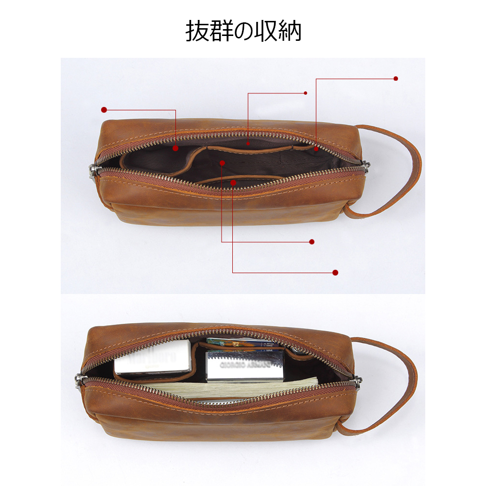 Whatna 2way 牛革 ミニセカンドバッグ メンズ クラッチ バッグ 厚手 本革 レザー  カジュアル フォーマル 冠婚葬祭 結婚式 バッグ紳士用 男性用ブラウン6366 3