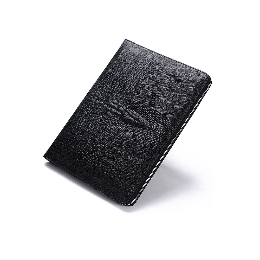 Whatna 2way 牛革 クロコダイル型押し セカンドバッグ メンズ 3室仕切 iPad Pro 10.5収納可 12枚カード収納 厚手 レザー 本革 クラッチ バッグ カジュアル フォーマル 冠婚葬祭 結婚式 バッグ紳士用 男性用 黑 2