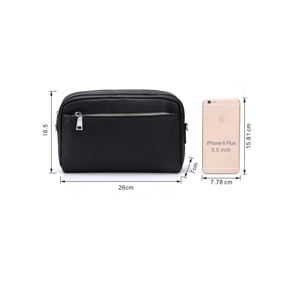 Whatna 2way牛革 セカンド バッグ メンズ バッグ [クラッチ ショルダー 肩掛け 結婚式 バッグ]厚手 本革 レザー 6枚カード収納 手持ちバッグ ビジネス カジュアル フォーマル 冠婚葬祭  バッグ 紳士用 男性用 黒8127 1