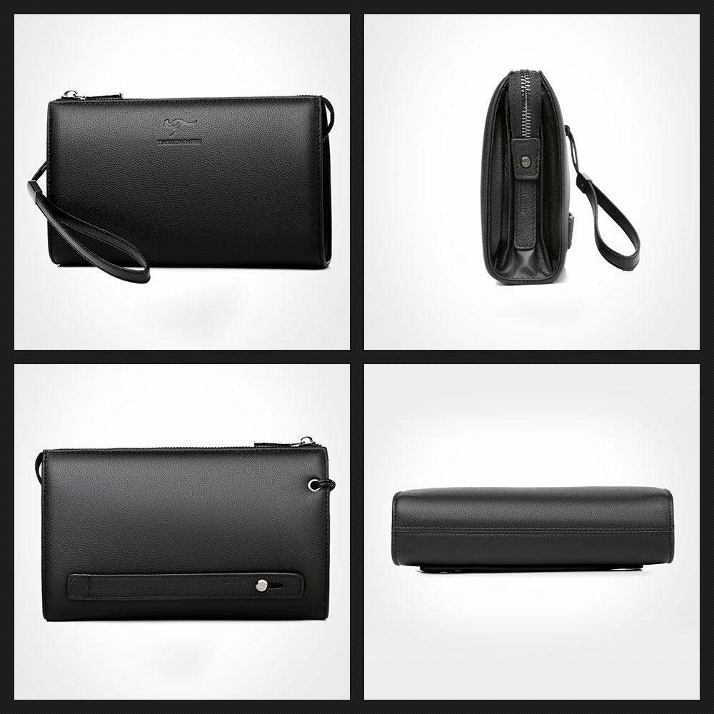 Whatna 2way本革 ミニセカンドバッグ メンズ バッグ 6枚カード収納 3室仕切 天 然 牛革 小さめ クラッチバッグ 長財布 手持ちバッグ 男性用 紳士用 結婚式 冠婚葬祭 バッグ 黒 ブラウンA-110 2