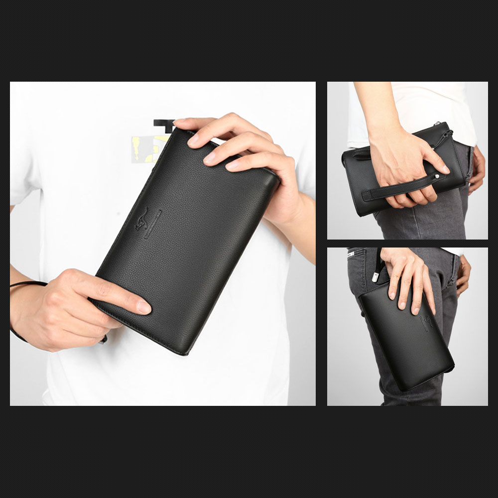 Whatna 2way本革 ミニセカンドバッグ メンズ バッグ 6枚カード収納 3室仕切 天 然 牛革 小さめ クラッチバッグ 長財布 手持ちバッグ 男性用 紳士用 結婚式 冠婚葬祭 バッグ 黒 ブラウンA-110 9