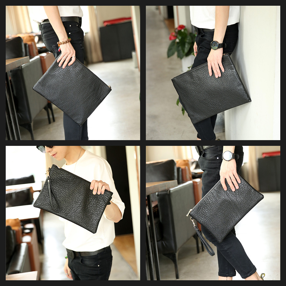 Whatna 2way 革 手作り編み込み セカンドバッグ メンズ バッグ クラッチ バッグ 大きい A4 13.3インチのipad air収納可 手持ちバッグ 結婚式 バッグフォーマル ビジネス 冠婚葬祭 バッグ 男性用 紳士用 黒 6