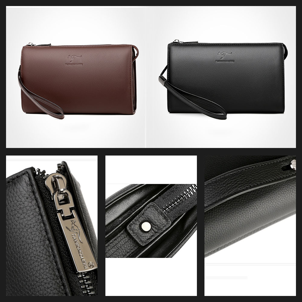 Whatna 2way本革 ミニセカンドバッグ メンズ バッグ 6枚カード収納 3室仕切 天 然 牛革 小さめ クラッチバッグ 長財布 手持ちバッグ 男性用 紳士用 結婚式 冠婚葬祭 バッグ 黒 ブラウンA-110 5