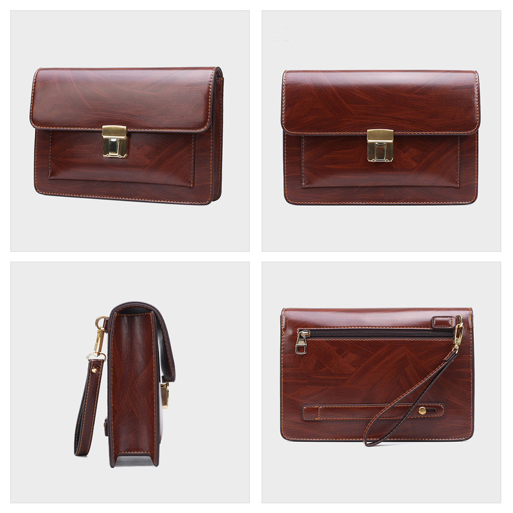 Whatna 2way革 セカンドバッグ メンズ クラッチ バッグ パスワードロックボタン 盗難防止 厚手 本 革 レザーB5 6枚カード収納 カジュアル フォーマル 冠婚葬祭 結婚式 バッグ紳士用 男性用ブラウン9610 4