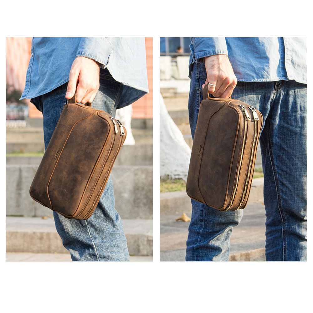 Whatna牛革 ミニセカンドバッグ メンズ クラッチ バッグ 厚手 本革 レザー 2室仕切 カジュアル フォーマル 冠婚葬祭 結婚式 バッグ紳士用 男性用 黑 ブラウン MC1005 6