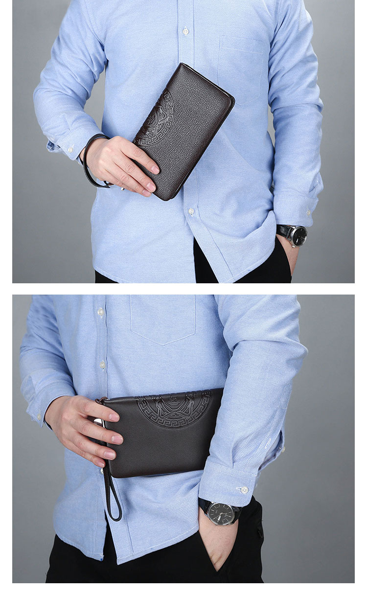 Whatna 2way革 ミニセカンドバッグ メンズ バッグ 小銭入れ 12枚カード収納 本 革 厚手 レザー小さめ クラッチバッグ 長財布 手持ちバッグ 男性用 紳士用 結婚式 バッグ 冠婚葬祭 バッグ黒（hs-1089） 7