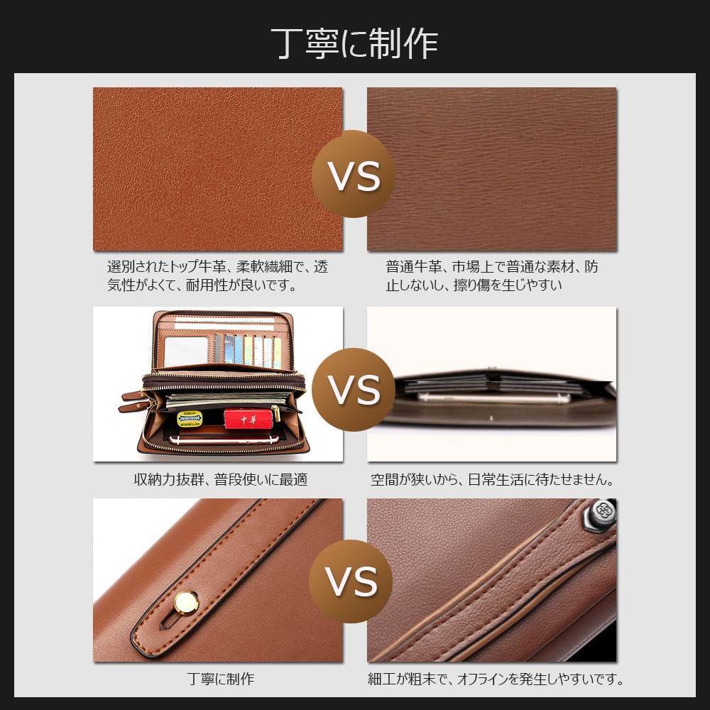 Whatna 2way 牛革 ミニセカンドバッグ メンズ バッグ7枚カード収納 厚手 本革 ダブルファスナー 小さめ クラッチバッグ 長財布 手持ちバッグ 男性用 紳士用 結婚式 冠婚葬祭 バッグ 黒 ブラウンfdk-A182 7