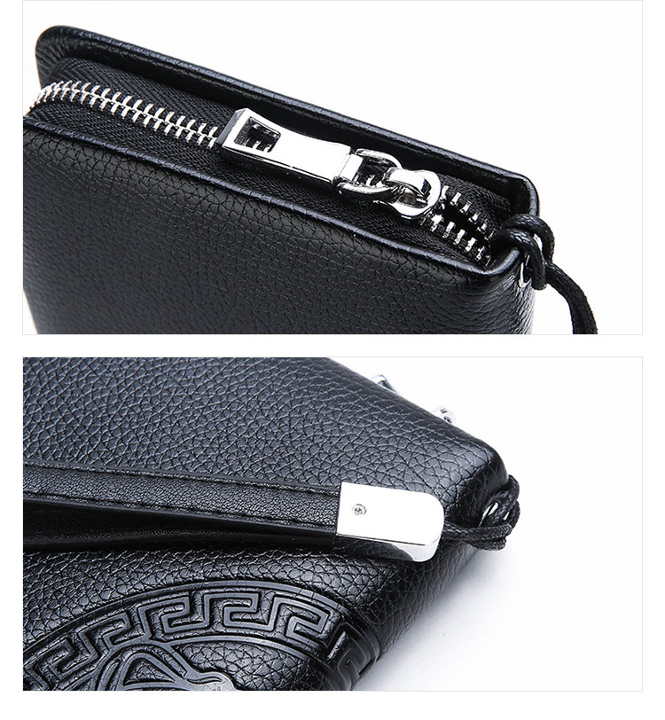 Whatna 2way革 ミニセカンドバッグ メンズ バッグ 小銭入れ 12枚カード収納 本 革 厚手 レザー小さめ クラッチバッグ 長財布 手持ちバッグ 男性用 紳士用 結婚式 バッグ 冠婚葬祭 バッグ黒（hs-1089） 5