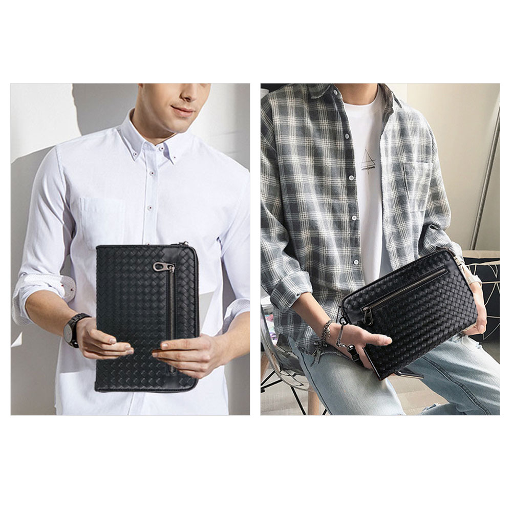 Whatna 2way 牛革 手作り編み込み セカンドバッグ メンズ バッグ クラッチ バッグ 本革 厚手 レザー 10.5 ipad 収納可 手持ちバッグ 結婚式 バッグ フォーマル  ビジネス 冠婚葬祭 バッグ 男性用 紳士用 黒 （B#PR50） 6