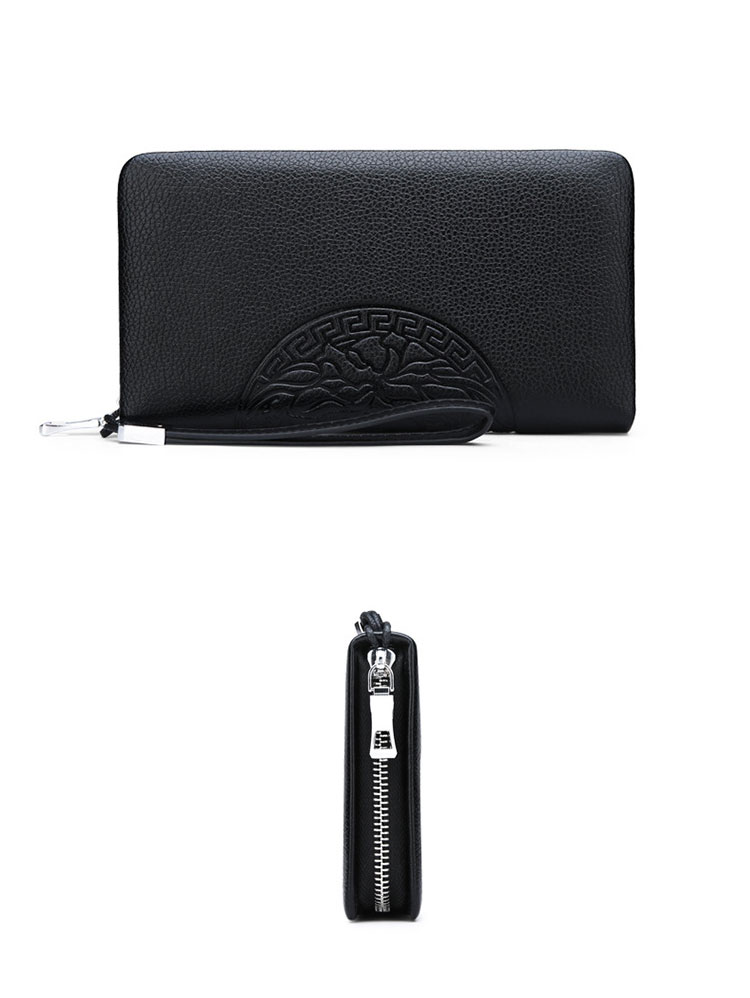 Whatna 2way革 ミニセカンドバッグ メンズ バッグ 小銭入れ 12枚カード収納 本 革 厚手 レザー小さめ クラッチバッグ 長財布 手持ちバッグ 男性用 紳士用 結婚式 バッグ 冠婚葬祭 バッグ黒（hs-1089） 0