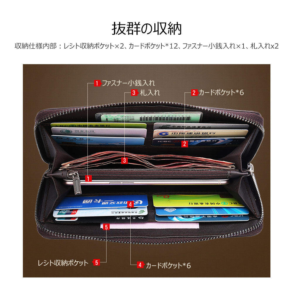 Whatnaミニセカンドバッグ メンズ バッグ 12枚カード収納 小さめ クラッチバッグ 長財布 革 手持ちバッグ メンズ ポーチ 男性用 紳士用 結婚式 冠婚葬祭 黒 ブラウン118 3