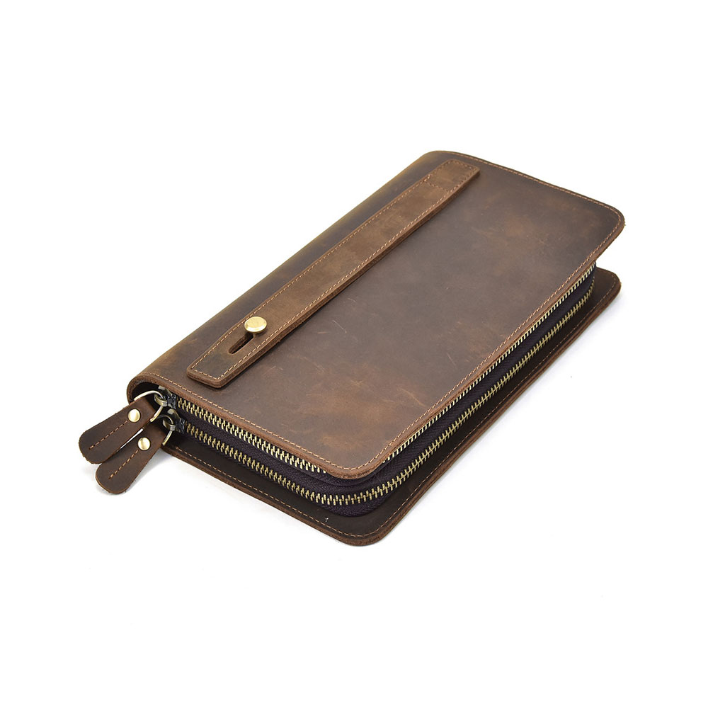 Whatna 2way 牛革 ミニセカンドバッグ メンズ バッグ8枚カード収納 厚 手 本革 ダブルファスナー 小さめ クラッチバッグ 長財布 手持ちバッグ 男性用 紳士用 結婚式 冠婚葬祭 バッグ ブラウンSNQB1005 0