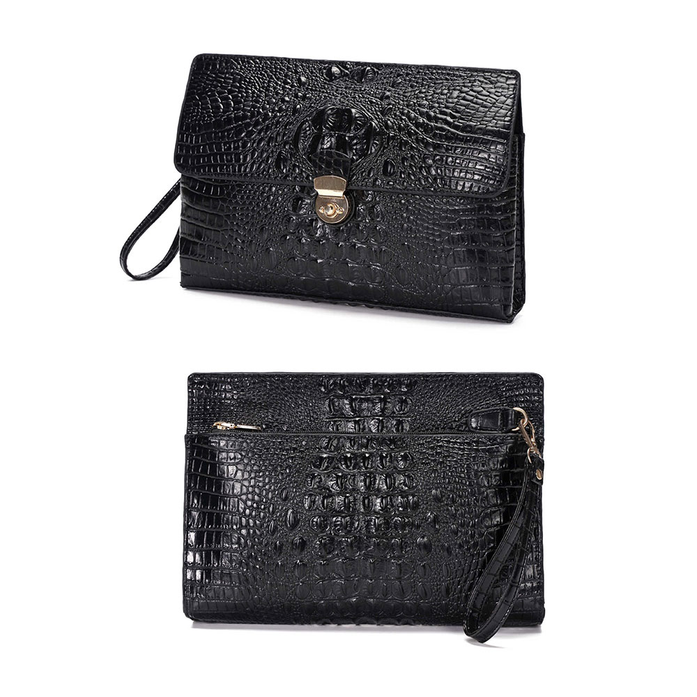 Whatna 2way革 クロコダイル型押し セカンドバッグ メンズ クラッチ バッグ 盗難防止A4厚手 レザー本革6枚カード収納 カジュアル フォーマル 冠婚葬祭 結婚式 バッグ紳士用 男性用 黑 （YH3053） 2