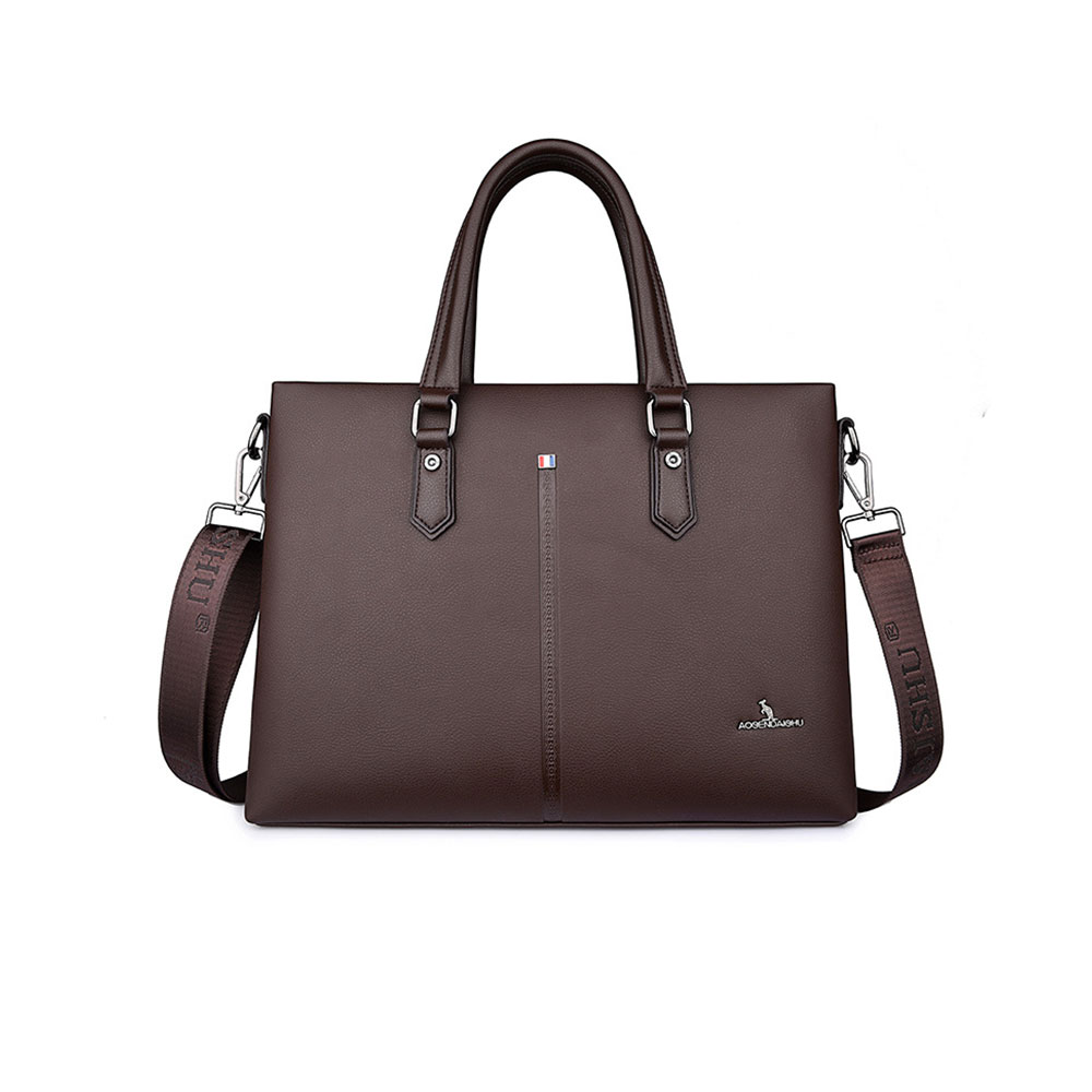Whatna革 ビジネスバッグメンズ2WAY手提げ ショルダー バッグ 厚手 レザー 本 革 A4 14インチ PC収納可 大容量 旅行出張用 通勤 通学 就活 面接 バッグ かばん 男性用 ブラウン 黒（d-001） 2