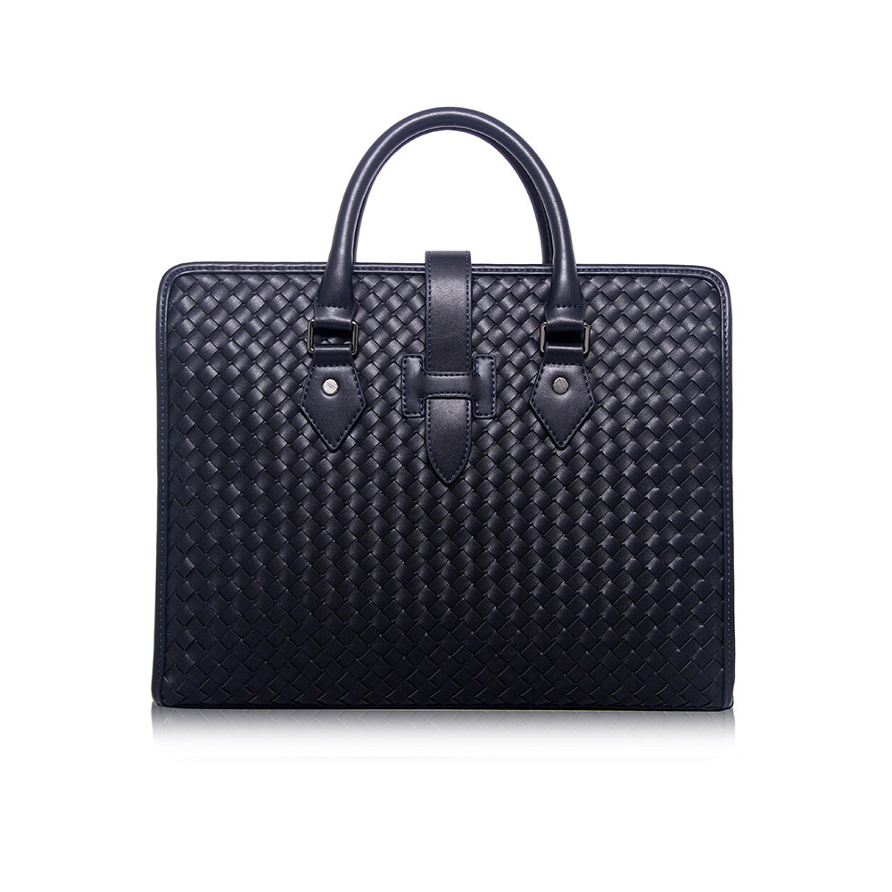 Whatna牛革 手作り編み込み ビジネスバッグメンズ 2WAY 手提げ ショルダー バッグ 厚手 レザー 本 革 A4 14インチ PC収納可 大容量 旅行出 張用 通勤 通学 就活 面接 バッグ かばん 男性用 黒（B#PR382） 1