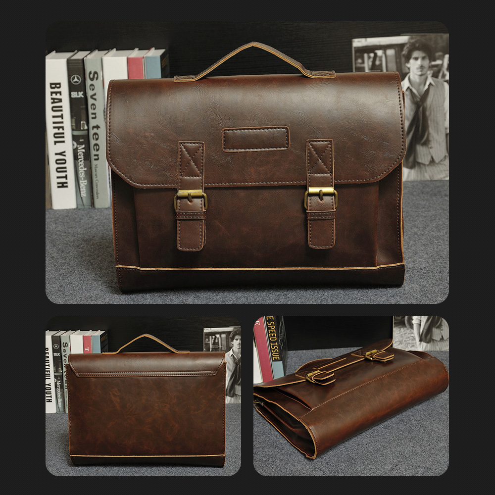 Whatna ビジネス バッグ メンズ 2way ショルダー 手提げ大容量 ブリーフケース A4 14インチPC対応黒 ブラウン(8102) 2