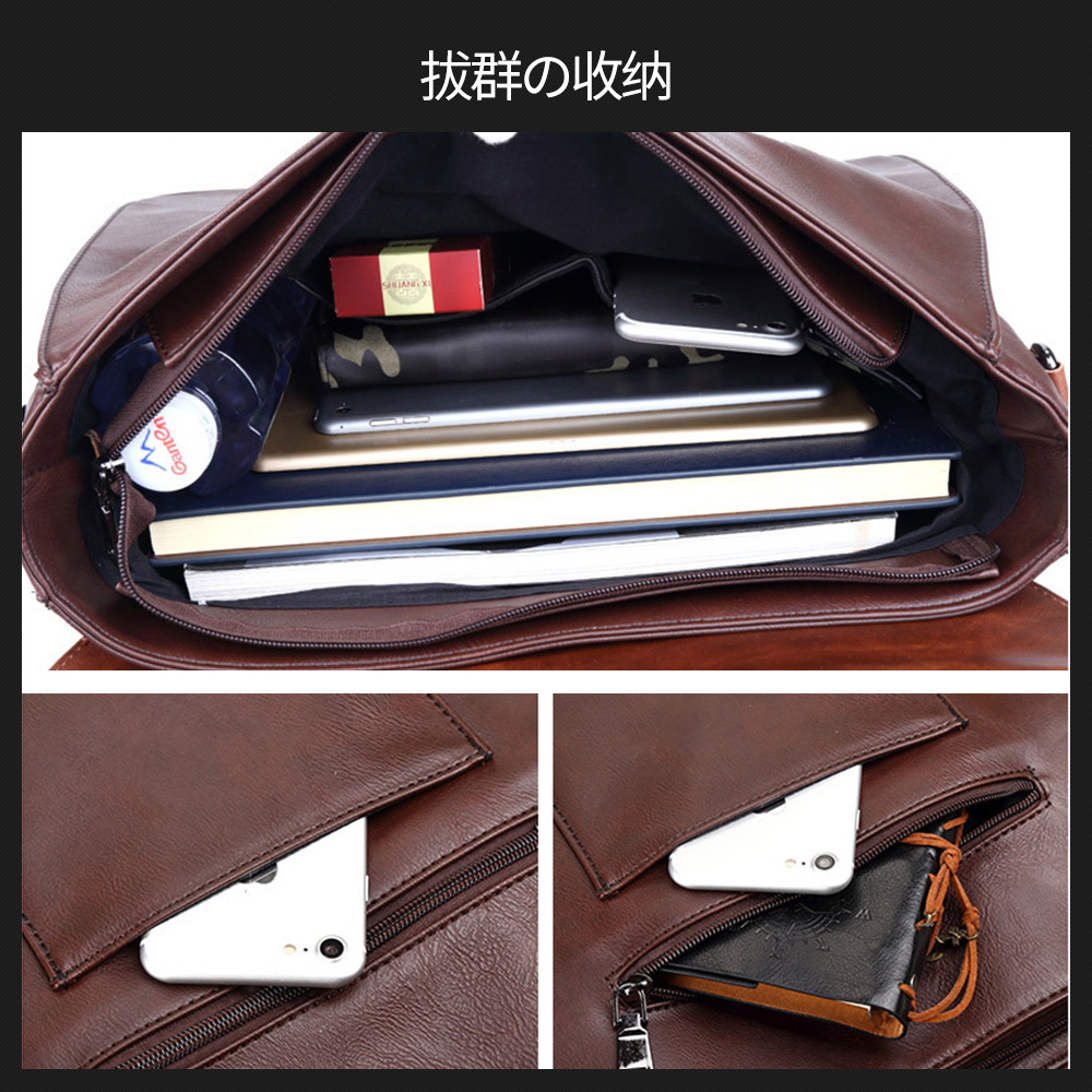 Whatna ビジネス バッグ メンズ 2way ショルダー 手提げ大容量 ブリーフケース A4 14インチPC対応黒 ブラウン(6615) 4