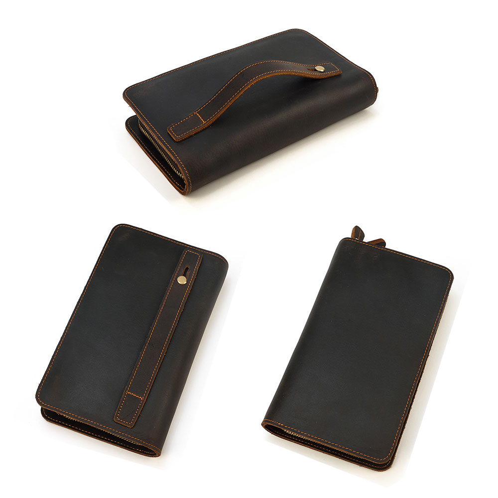 Whatna 2way 牛革 ミニセカンドバッグ メンズ バッグ8枚カード収納 厚 手 本革 ダブルファスナー 小さめ クラッチバッグ 長財布 手持ちバッグ 男性用 紳士用 結婚式 冠婚葬祭 バッグ ブラウンSNQB1005 2