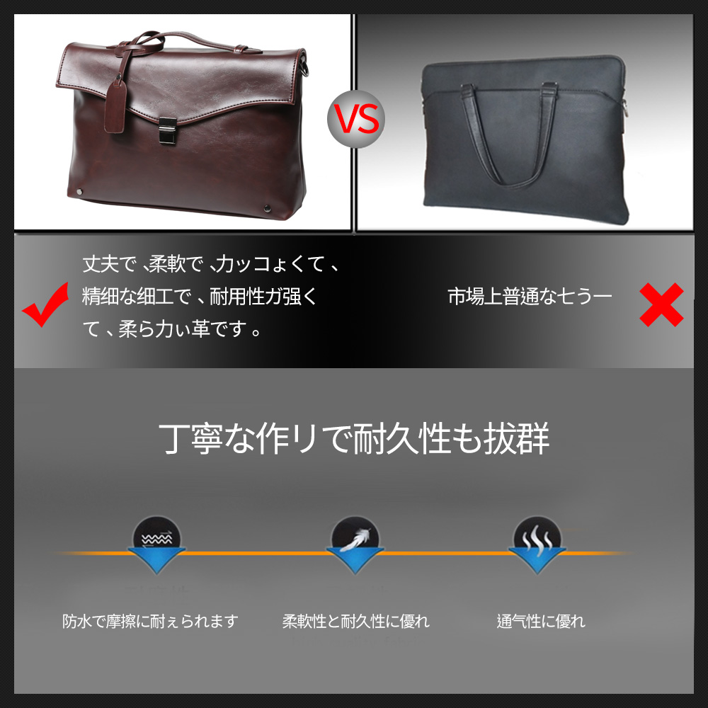 Whatna ビジネス バッグ メンズ 2way ショルダー 手提げ大容量 ブリーフケース A4 14インチPC ブラウン(6126) 6