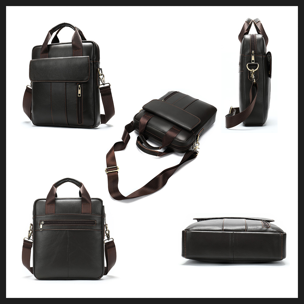 Whatna 2way牛革ショルダーバッグ メンズ 本革 斜め掛け 手提げ バッグ 縦型 ビジネスバッグ A4 ブリーフケース 通学 通勤鞄 軽量 実用 自転車かばん プレゼント男性 黒 ブラウン(8567) 4