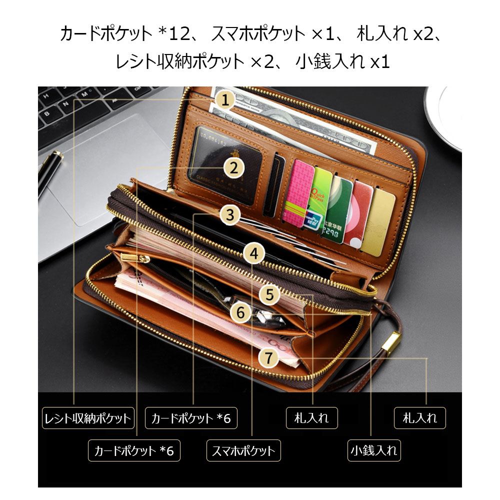 Whatnaミニセカンドバッグ メンズ バッグ 12枚カード収納 小さめ クラッチバッグ 長財布 革 手持ちバッグ メンズ ポーチ 男性用 紳士用 結婚式 冠婚葬祭 黒 ブラウン A20201 5