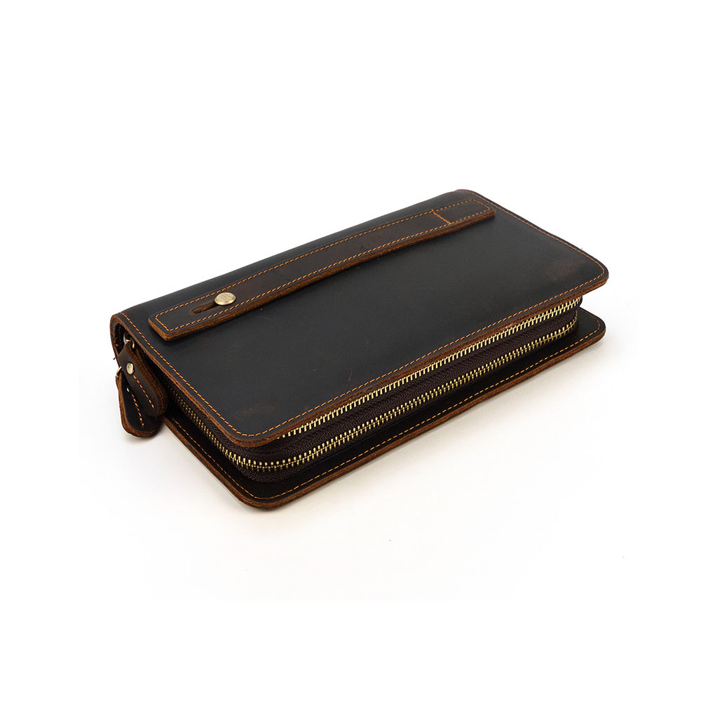 Whatna 2way 牛革 ミニセカンドバッグ メンズ バッグ8枚カード収納 厚 手 本革 ダブルファスナー 小さめ クラッチバッグ 長財布 手持ちバッグ 男性用 紳士用 結婚式 冠婚葬祭 バッグ ブラウンSNQB1005 1