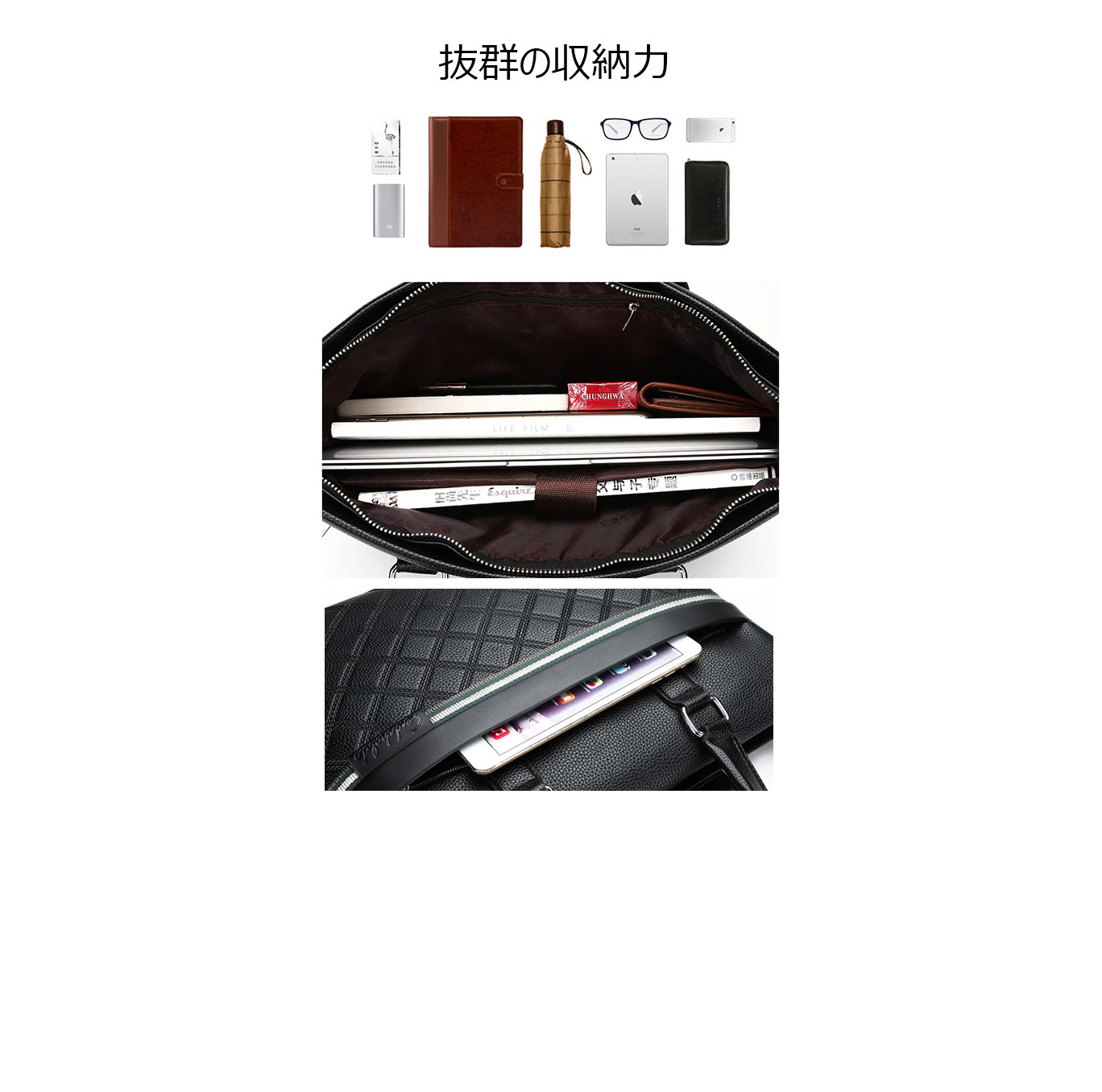 Whatna革 ビジネスバッグメンズ2WAY手提げ ショルダー バッグ 厚手 レザー 本 革 A4 14インチ PC収納可 大容量 旅行出張用 通勤 通学 就活 面接 バッグ かばん 男性用 ブラウン 黒(6828) 4