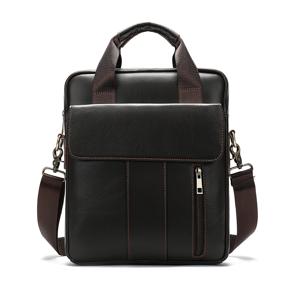 Whatna 2way牛革ショルダーバッグ メンズ 本革 斜め掛け 手提げ バッグ 縦型 ビジネスバッグ A4 ブリーフケース 通学 通勤鞄 軽量 実用 自転車かばん プレゼント男性 黒 ブラウン(8567) 0