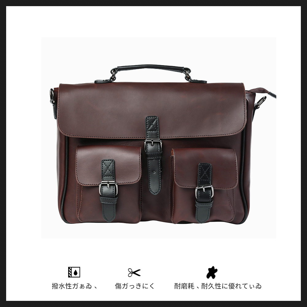 Whatna ビジネス バッグ メンズ 2way ショルダー 手提げ大容量 ブリーフケース A4 14インチPC ブラウン（6398） 4