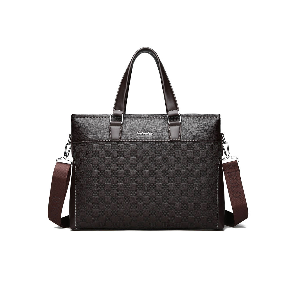 Whatna革 ビジネスバッグメンズ2WAY手提げ ショルダー バッグ 厚手 レザー 本 革 A4 14インチ PC収納可 大容量 旅行出張用 通勤 通学 就活 面接 バッグ かばん 男性用 ブラウン 黒（fk-6625） 1