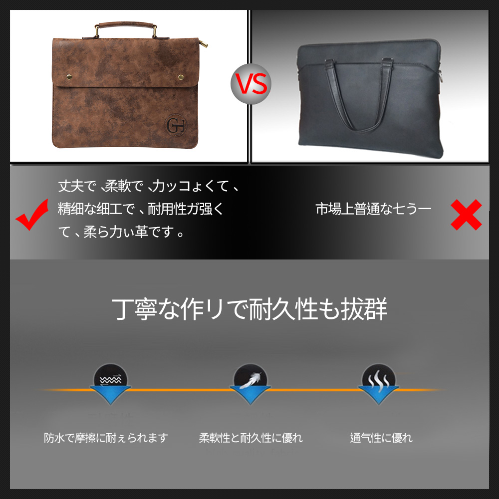 Whatna ビジネス バッグ メンズ 手提げ バッグ大容量 ブリーフケース A4 14インチPC ブラウン（8733） 5