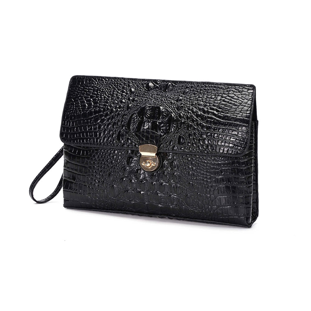 Whatna 2way革 クロコダイル型押し セカンドバッグ メンズ クラッチ バッグ 盗難防止A4厚手 レザー本革6枚カード収納 カジュアル フォーマル 冠婚葬祭 結婚式 バッグ紳士用 男性用 黑 （YH3053） 0
