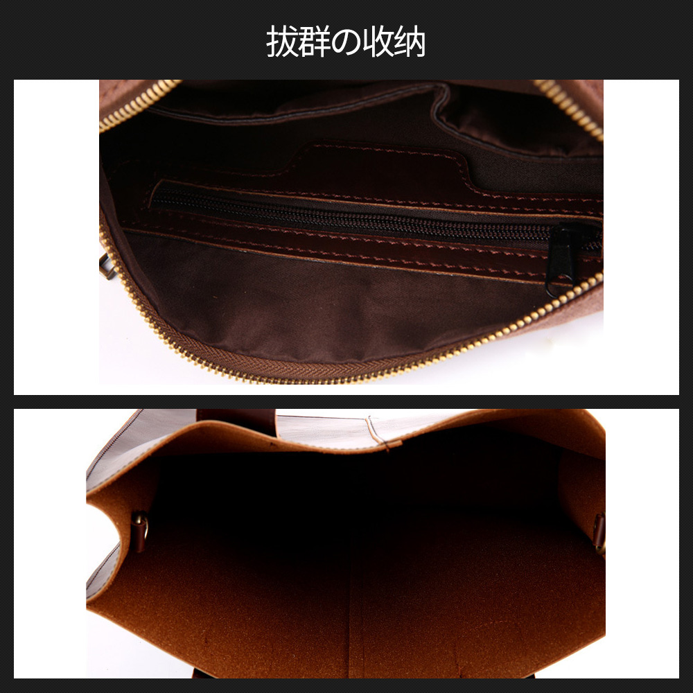 Whatna ビジネス バッグ メンズ 2way ショルダー 手提げ大容量 ブリーフケース A4 14インチPC ブラウン（2128） 4