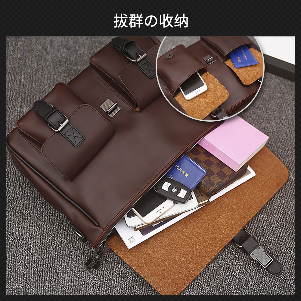 Whatna ビジネス バッグ メンズ 2way ショルダー 手提げ大容量 ブリーフケース A4 14インチPC ブラウン（6398） 2