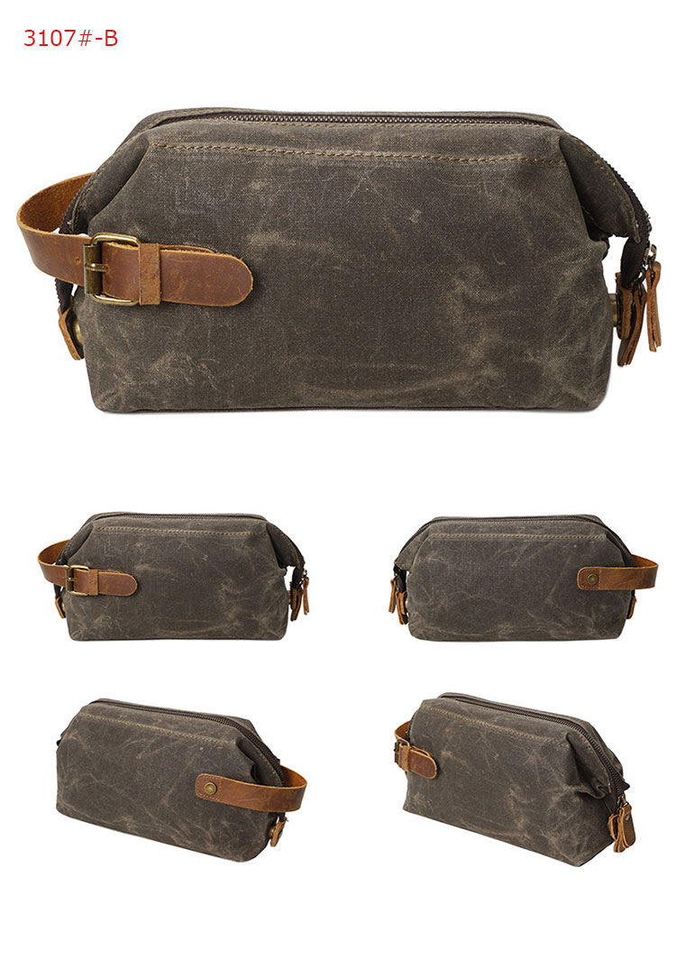 Whatna YJBBミニセカンドバッグ メンズ バッグ クラッチ バッグ 厚手 帆布x牛革 化粧かばん 手持ちバッグ 結婚式 バッグ フォーマル ビジネス 冠婚葬祭バッグ 男性用 紳士用 (3107#) 1