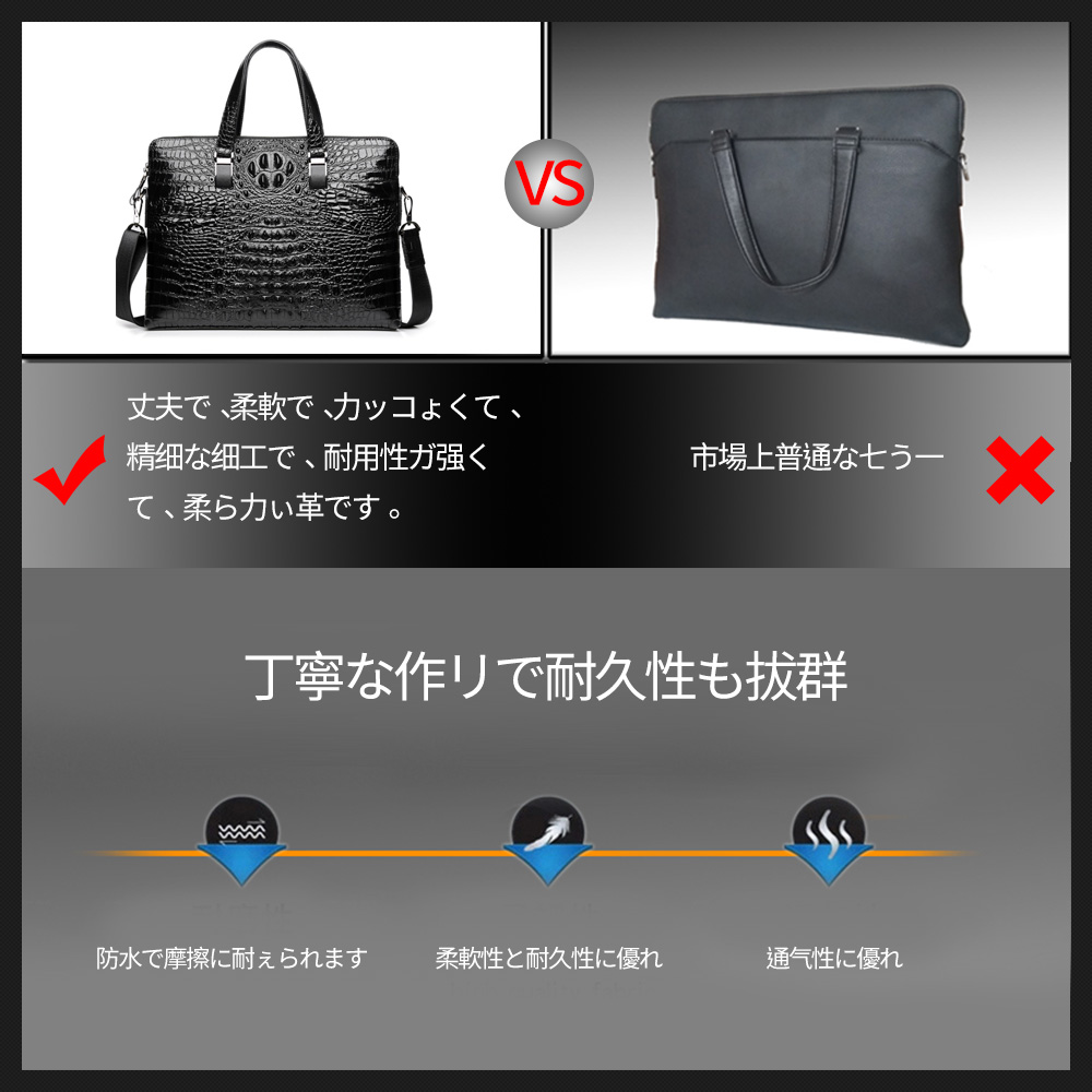 Whatna ビジネス バッグ メンズ 2way ショルダー 手提げ大容量 ブリーフケース A4 14インチPC黒 8