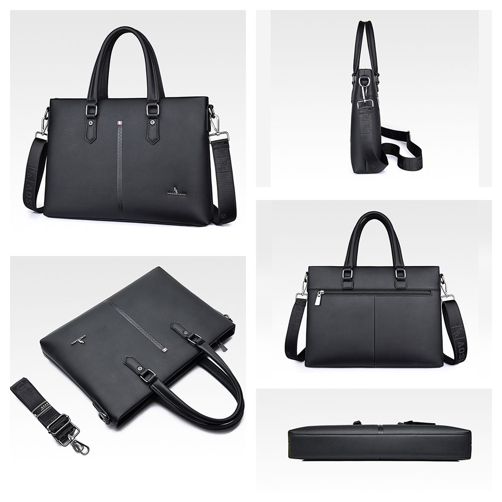 Whatna革 ビジネスバッグメンズ2WAY手提げ ショルダー バッグ 厚手 レザー 本 革 A4 14インチ PC収納可 大容量 旅行出張用 通勤 通学 就活 面接 バッグ かばん 男性用 ブラウン 黒（d-001） 3