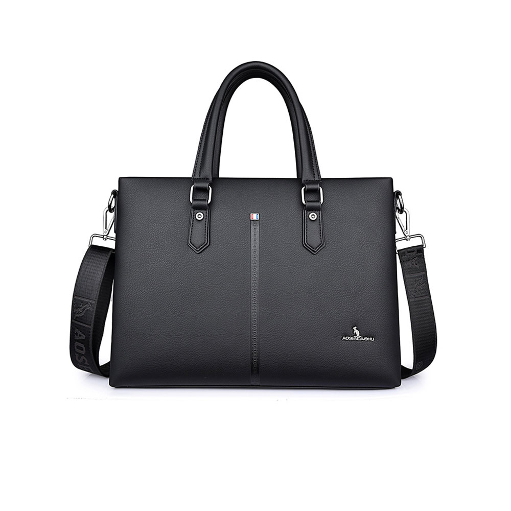 Whatna革 ビジネスバッグメンズ2WAY手提げ ショルダー バッグ 厚手 レザー 本 革 A4 14インチ PC収納可 大容量 旅行出張用 通勤 通学 就活 面接 バッグ かばん 男性用 ブラウン 黒（d-001） 0