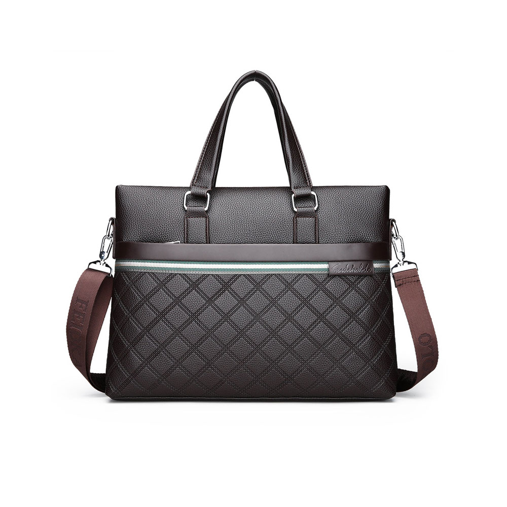 Whatna革 ビジネスバッグメンズ2WAY手提げ ショルダー バッグ 厚手 レザー 本 革 A4 14インチ PC収納可 大容量 旅行出張用 通勤 通学 就活 面接 バッグ かばん 男性用 ブラウン 黒(6828) 1