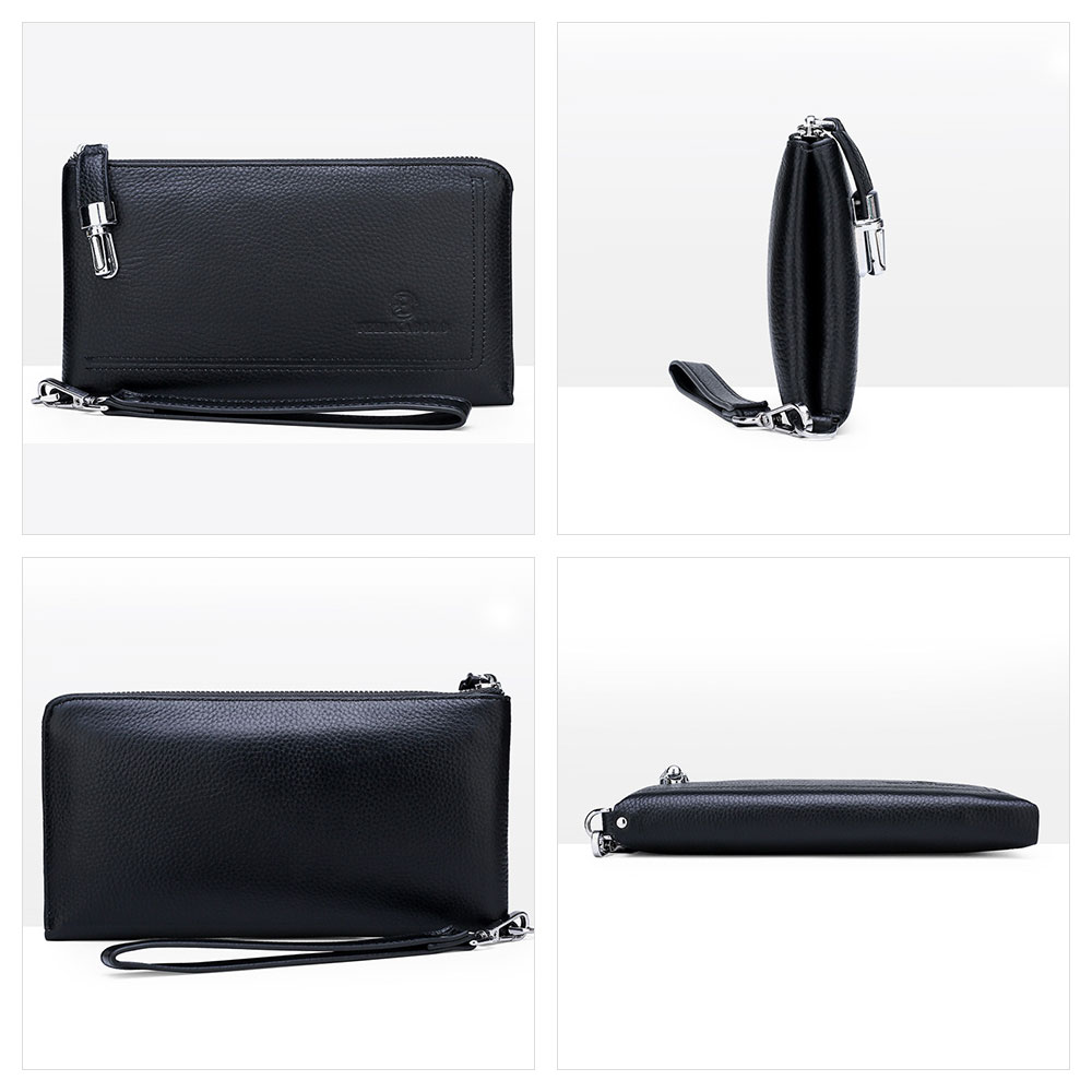 Whatna牛革ミニセカンドバッグ メンズ バッグ 6枚カード収納 盗難防止 厚手 レザー 本 革 2室仕切 小さめ クラッチバッグ 長財布 本革 手持ちバッグ メンズ ポーチ 男性用 紳士用 結婚式 バッグ冠婚葬祭 黒6015 1