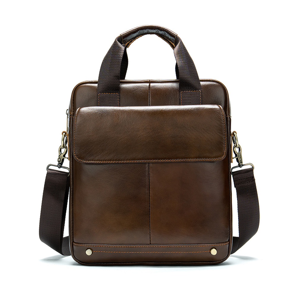 Whatna 2way牛革ショルダーバッグ メンズ 本革 斜め掛け 手提げ バッグ 縦型 ビジネスバッグ A4 ブリーフケース 通学 通勤鞄 軽量 実用 自転車かばん プレゼント男性 黒 ブラウン(8567) 2