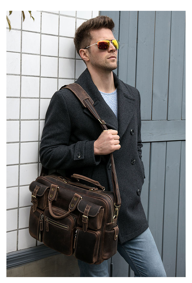 Whatna天然 牛革 ショルダーバッグ メンズ ビジネスバッグ 旅行バッグ2way 斜め掛け 手提げ バッグA3 16インチpc 収納可 本 革 厚手 レザー 横型 ブリーフケース フォーマルバッグ 肩掛けバッグ プレゼント男性 绅士用(8812) 10