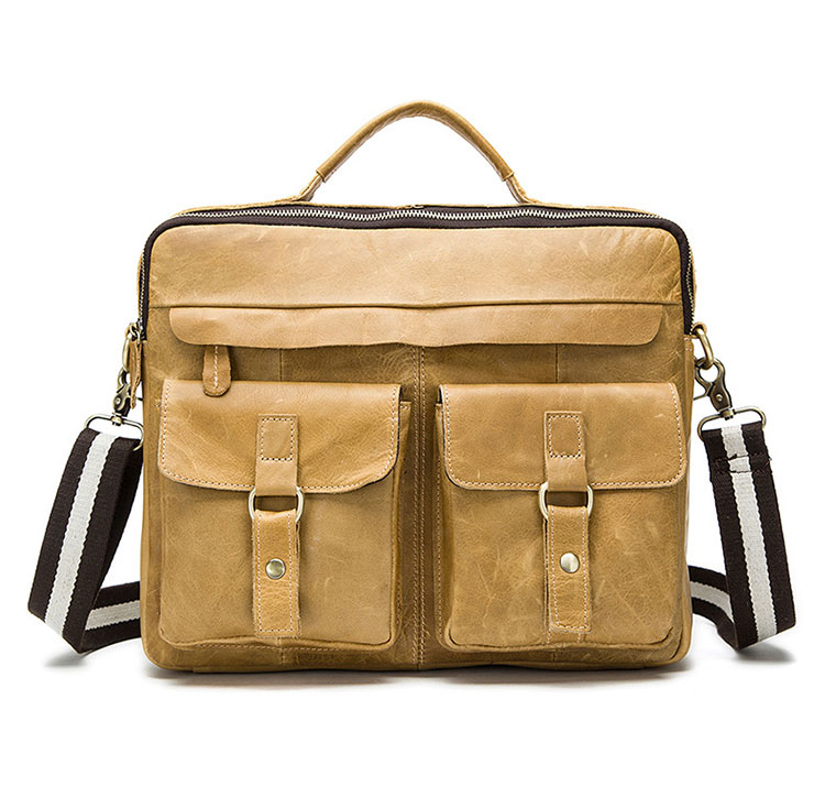 Whatna天然 牛革 ショルダーバッグ メンズ ビジネスバッグ 旅行バッグ2way 斜め掛け 手提げ バッグA4 14インチpc 収納可 本 革 厚手 レザー 横型 ブリーフケース フォーマルバッグ 肩掛けバッグ プレゼント男性 绅士用（8001） 2