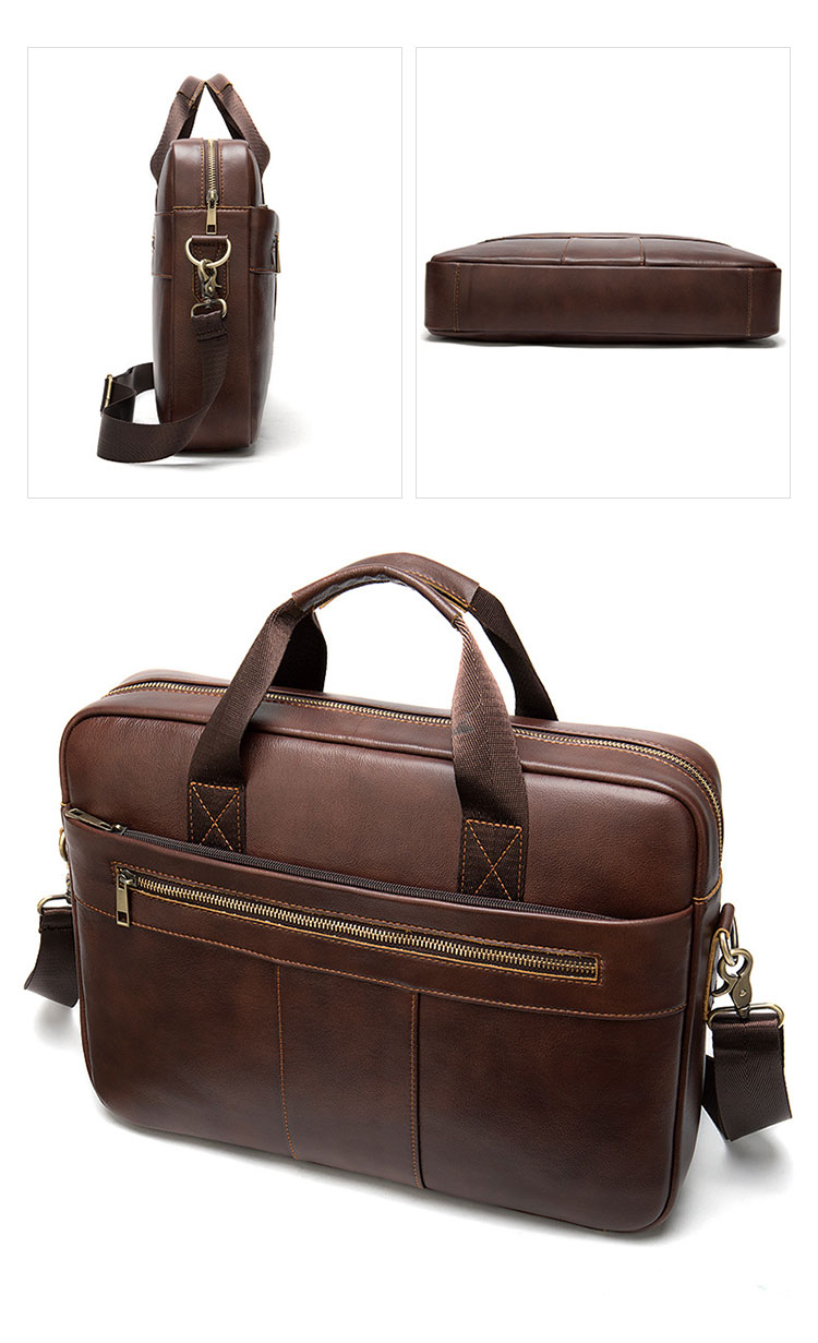 Whatna天然 牛革 ショルダーバッグ メンズ ビジネスバッグ 旅行バッグ2way 斜め掛け 手提げ バッグA4 15インチpc 収納可 本 革 厚手 レザー 横型 ブリーフケース フォーマルバッグ 肩掛けバッグ プレゼント男性 绅士用（8523） 4