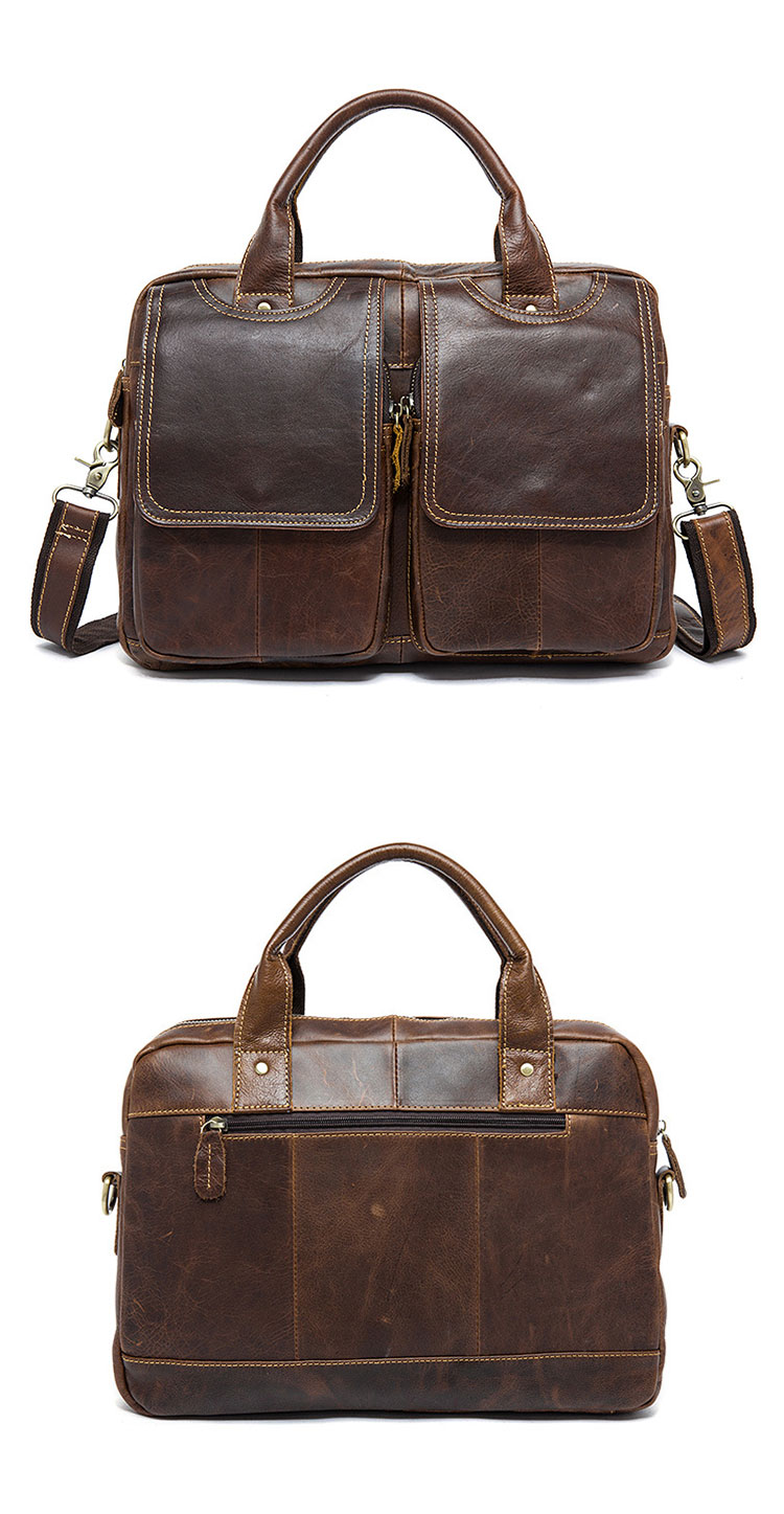 Whatna天然 牛革 ショルダーバッグ メンズ ビジネスバッグ 旅行バッグ2way 斜め掛け 手提げ バッグA4 15インチpc 収納可 本 革 厚手 レザー 横型 ブリーフケース フォーマルバッグ 肩掛けバッグ プレゼント男性 绅士用(8002) 5