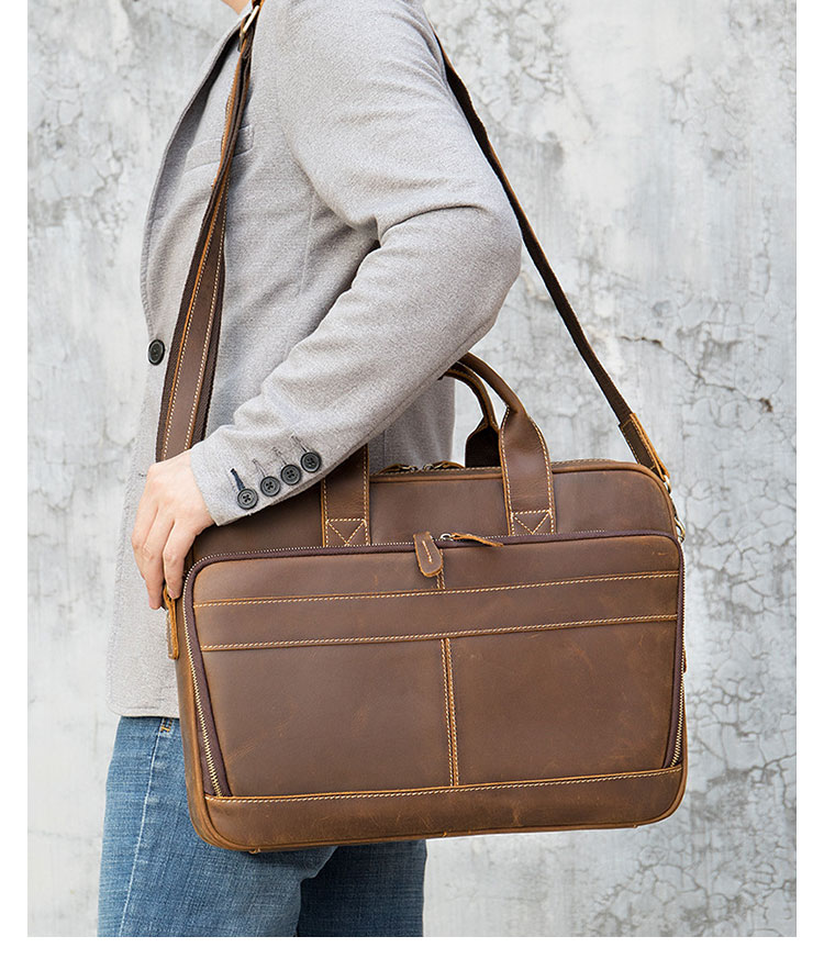 Whatna天然 牛革 ショルダーバッグ メンズ ビジネスバッグ 旅行バッグ2way 斜め掛け 手提げ バッグA4 15インチpc 収納可 本 革 厚手 レザー 横型 ブリーフケース フォーマルバッグ 肩掛けバッグ プレゼント男性 绅士用（1103） 7
