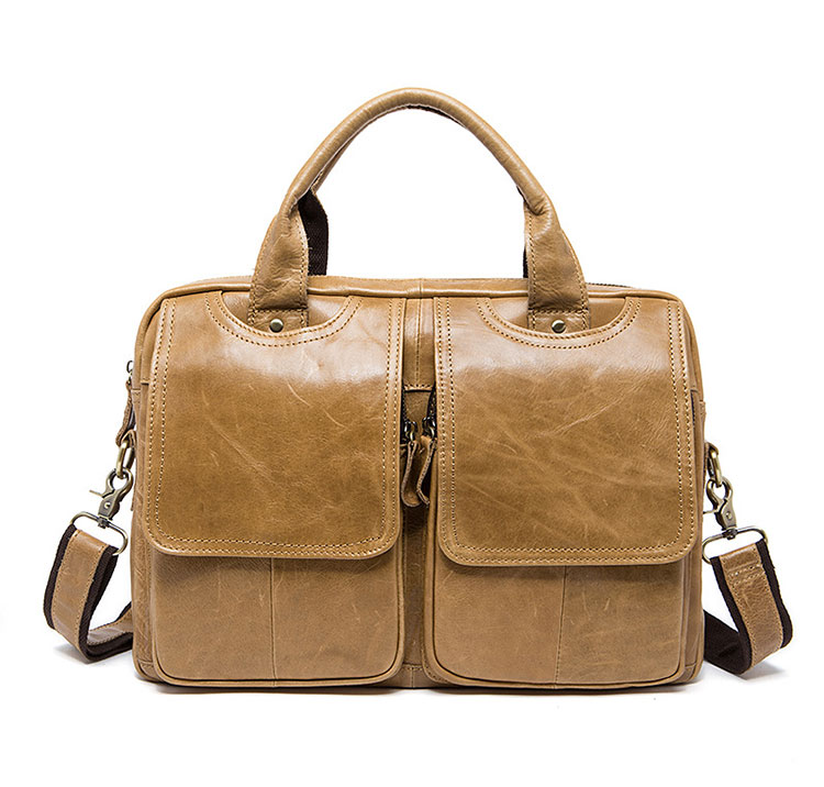 Whatna天然 牛革 ショルダーバッグ メンズ ビジネスバッグ 旅行バッグ2way 斜め掛け 手提げ バッグA4 15インチpc 収納可 本 革 厚手 レザー 横型 ブリーフケース フォーマルバッグ 肩掛けバッグ プレゼント男性 绅士用(8002) 3