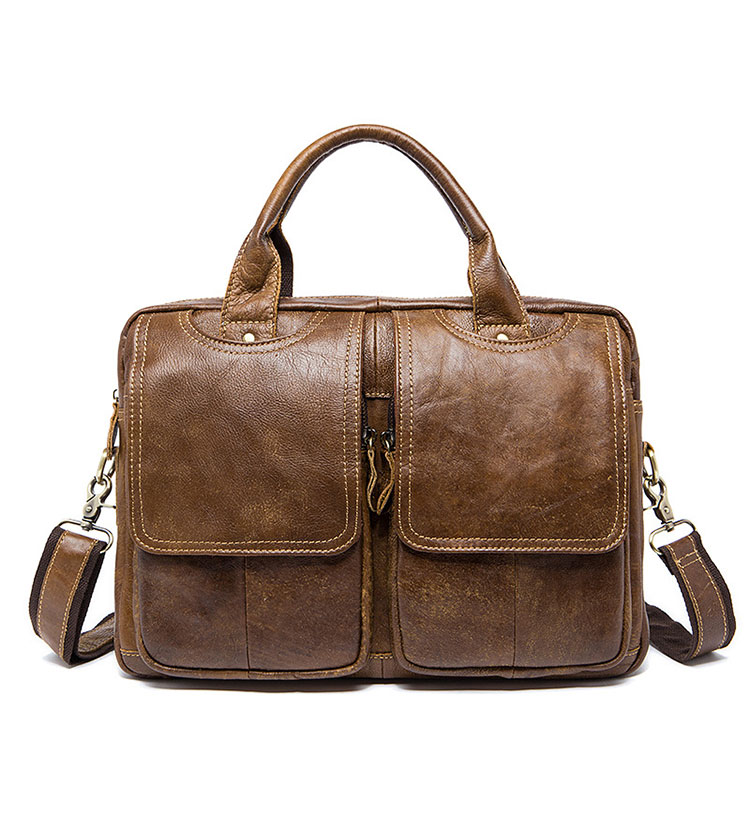 Whatna天然 牛革 ショルダーバッグ メンズ ビジネスバッグ 旅行バッグ2way 斜め掛け 手提げ バッグA4 15インチpc 収納可 本 革 厚手 レザー 横型 ブリーフケース フォーマルバッグ 肩掛けバッグ プレゼント男性 绅士用(8002) 4