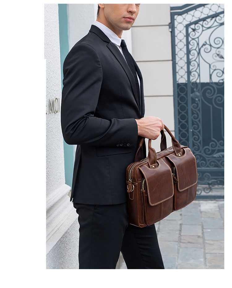 Whatna天然 牛革 ショルダーバッグ メンズ ビジネスバッグ 旅行バッグ2way 斜め掛け 手提げ バッグA4 15インチpc 収納可 本 革 厚手 レザー 横型 ブリーフケース フォーマルバッグ 肩掛けバッグ プレゼント男性 绅士用(8002) 13